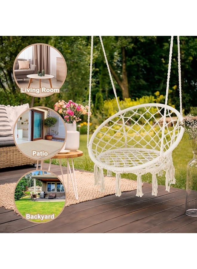 Antikiano Macrame Hanging Chair Swing Chair with Tassels, Bohemian Style Cotton Rope Mesh Hammock Chair for Indoor & Outdoor Perfect Decor and Relaxation Choice for Home, Garden, Patio, Yard - Image 3